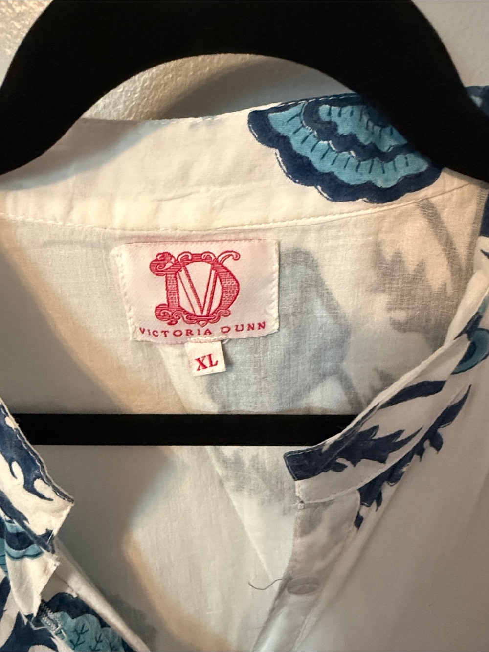 Victoria Dunn White Cotton Shirt with Blue Floral Accents - Picture 2 of 6